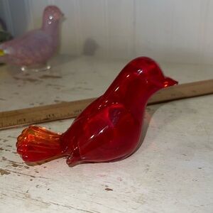Vintage Italy Murano Art Glass bird orange-red